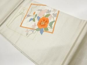 金駒刺繍色紙に子持ち菱・花葉模様開き名古屋帯（額縁仕立て）